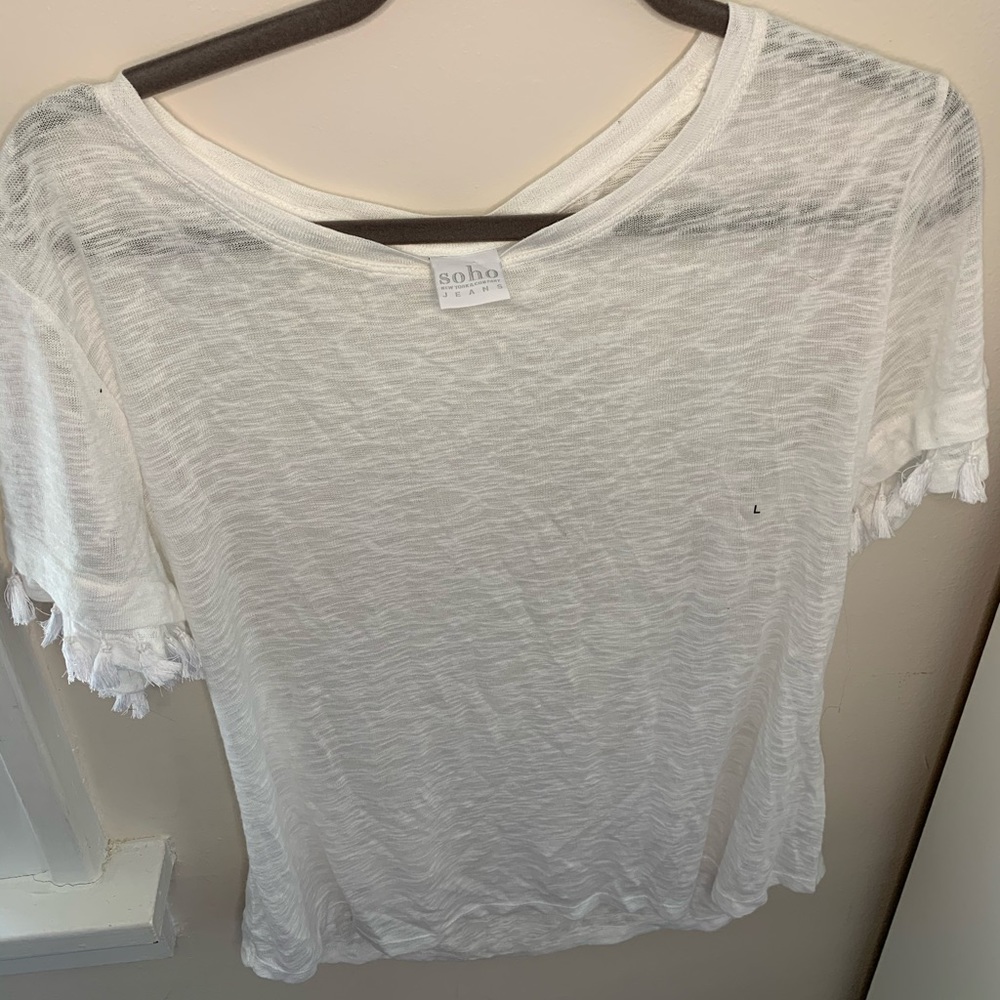 sohoNew York & Company Sheer White Shirt w tassels